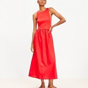 Poplin Mixed Media Midi Pocket Dress